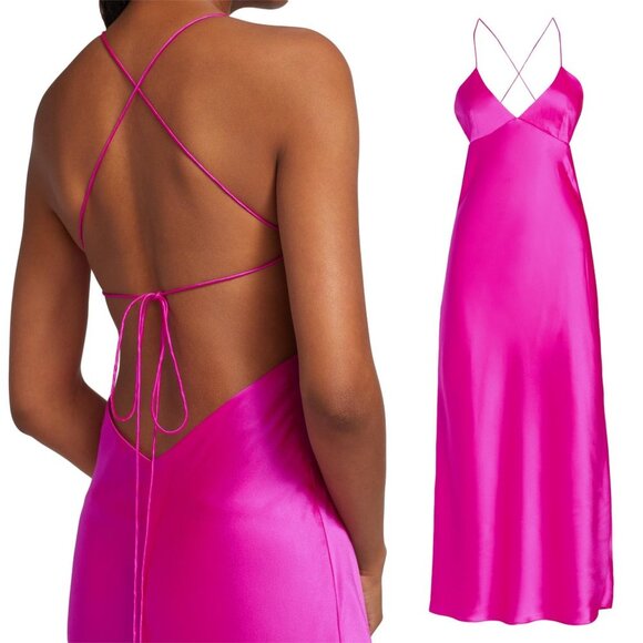 NWT The Sei Silk Bias-Cut Slipdress in Fuchsia Pink Flawed - Picture 4 of 17